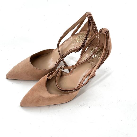 Vince Camuto Ketrinda Ankle Strap Pumps 7 Tan Suede Beige NWOT Heels Jewel - Picture 7 of 7